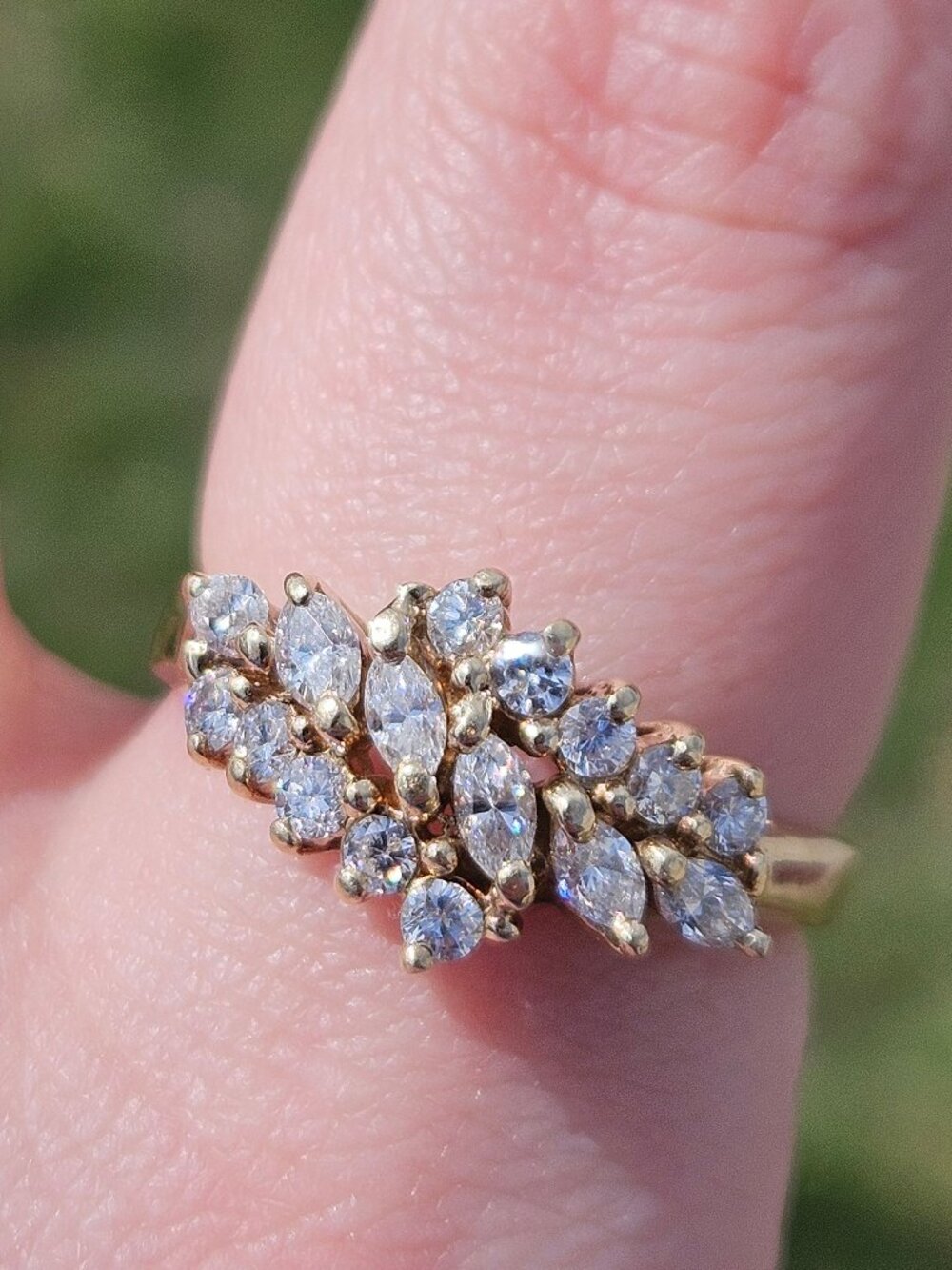 14K Yellow Gold Marquise Diamond Bypass Style Cocktail Ring 0.77TCW Size 9.5